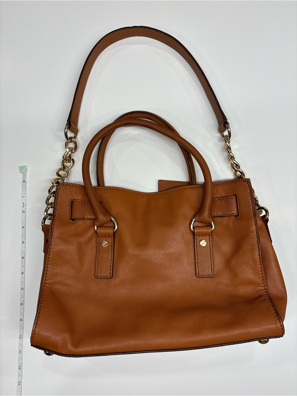 Michael Kors Hamilton Brown Leather Satchel Handbag with Gold Hardware - Picture 9 of 11